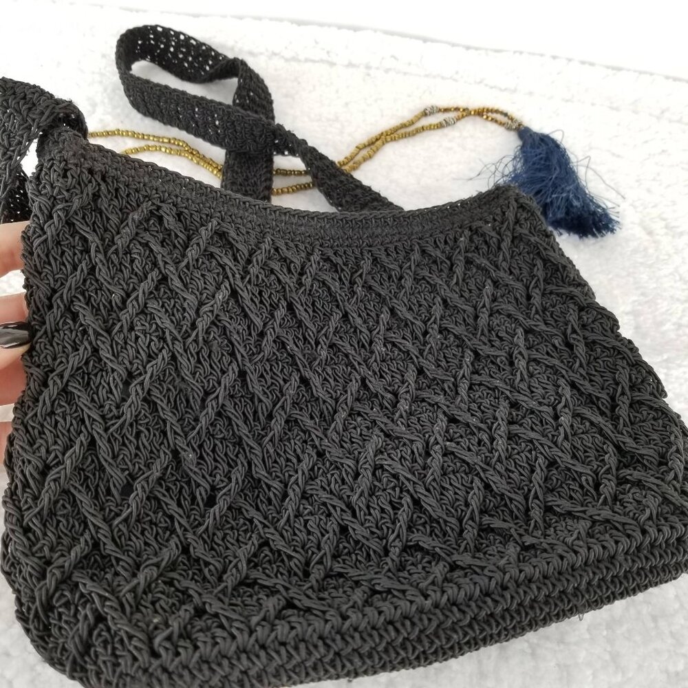 Boho Black Crochet Crossbody Bag 《311》P‎